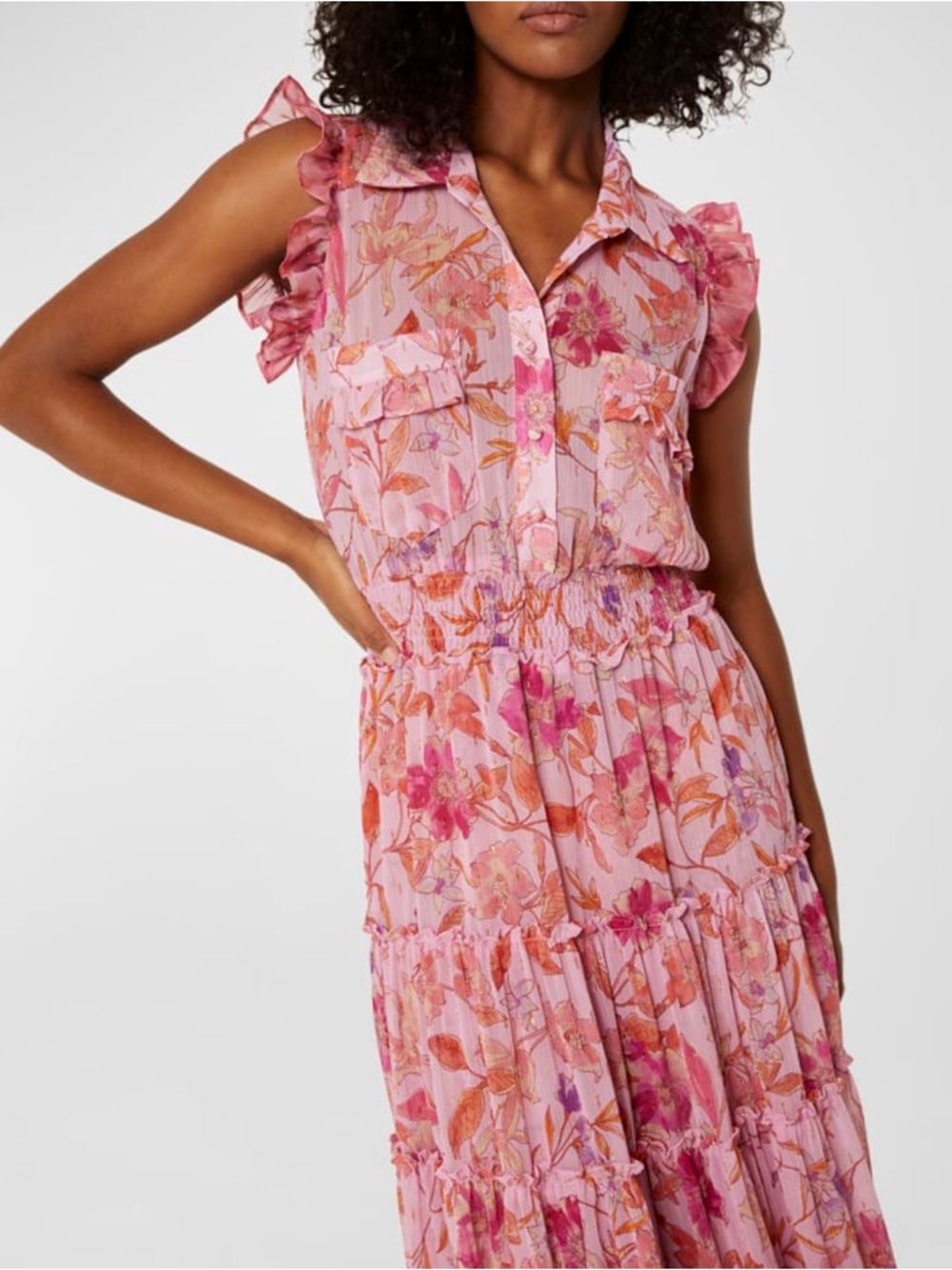 Misa Sleeveless Floral Tiered Chiffon dress